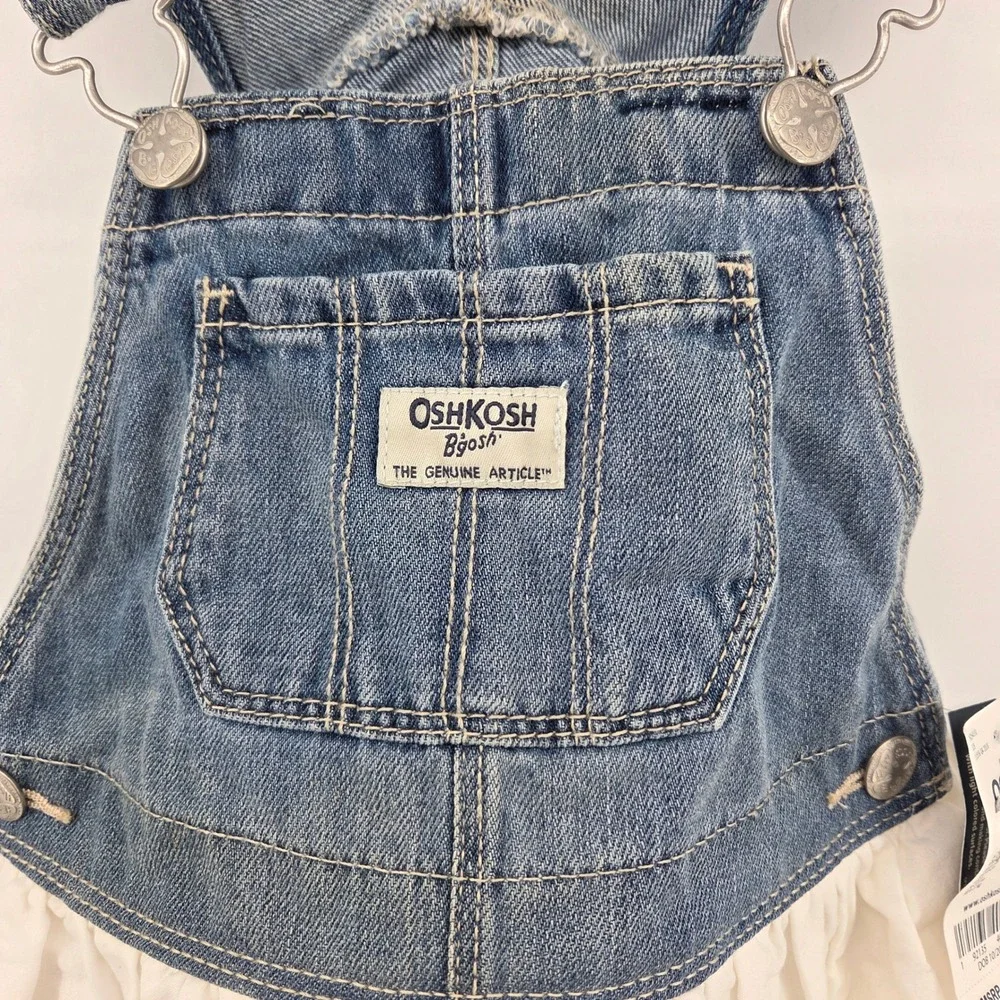 OshKosh B'gosh Girls‎ Denim Ruffle Eyelet Sundress Overalls Dress 4T New